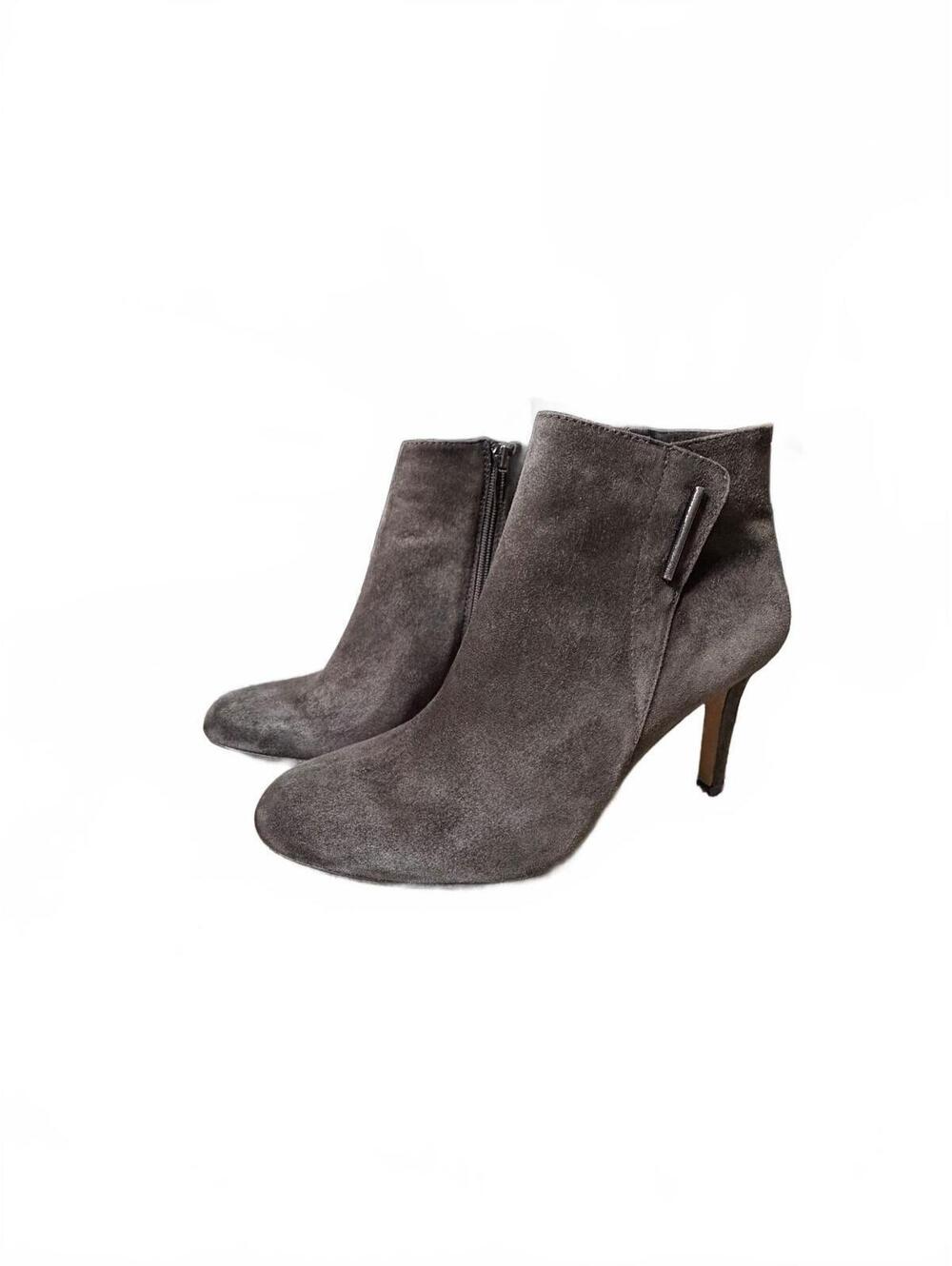 Suede Ankle Booties Side Zipper Metal Accent High Heel Classic Boho 7.5